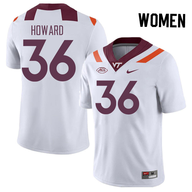 Women #36 Elijah Howard Virginia Tech Hokies College Football Jerseys Stitched Sale-White